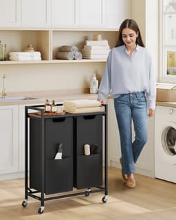 VASAGLE - Wasmand - Wassorteerder - 2 Vakken - Verrijdbare - Plank - Verwijderbare Tassen - 110L — thumbnail 3