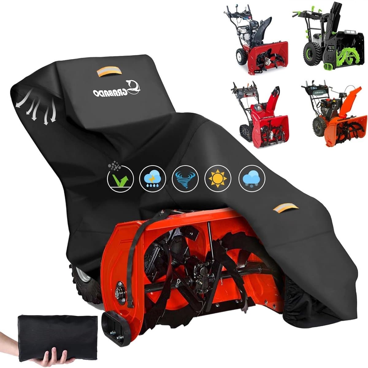 Robuuste 600D Oxford sneeuwblazer hoes, waterdicht en universeel, met reflecterende strepen, winddichte gesp en ventilatiesleuven voor optimale bescherming en duurzaamheid — afbeelding 1