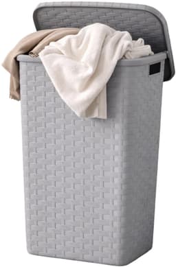 Benson Wasmand - rotan - met deksel - lichtgrijs - 60 liter - 33 x 44 x 60 cm - kunststof — thumbnail 3