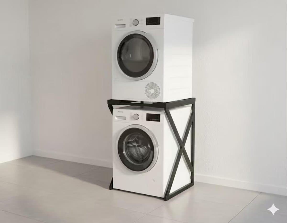 SERALUXE - Wasmachine Kast - Wasmachine Verhoger- Metaal - Zwart - Universeel Wasmachine en Droger Kast - Wasmachine Ombouw - Wasmachinerek - Wasmachine Sokkel- Robuust - Stabiel - Stevig - Anti Vibratie — afbeelding 1