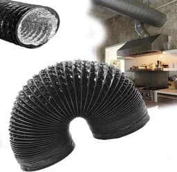 Droger Vent Slang - Afzuigslang Ventilatie - Luchtstroom Verbeteren - Flexibel Aluminiumfolie - 5 meter 200mm - Zwart — thumbnail 1