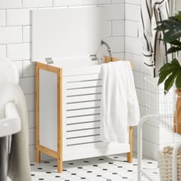 Roossentials wasmand - Opvouwbare wasmand - Wasmand met deksel - Waskist - Wasbox - MDF wit geschilderd- Hout - Bamboe - Tot 80 kg — thumbnail 4
