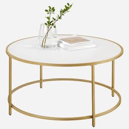 VASAGLE salontafel, salontafel, rond, banktafel, salontafel, met blad van spaanplaat en onderstel van goudkleurig staal, eenvoudige montage, modern, wit-goud LCT091A10 — thumbnail 4