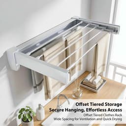 Casa Living Intrekbaar Droogrek - Ruimtebesparend Design - Met Handig Kliksysteem - Wandmontage - Aluminum - Tot 27KG - Wit — thumbnail 3