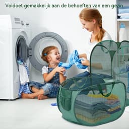 carmdering - Pop-up Wasmand - Opvouwbare Wasmachine Mand - Mesh Waskorf - Snel Openen En Sluiten - Optimale Luchtcirculatie - Polyester Mesh En Stalen Draad - Duurzaam Groen Design - Ideaal Voor Meerdere Ruimtes - 2 Stuk — thumbnail 2