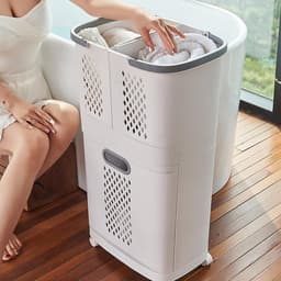 Dailygoody - Wasmand - Plastic Wasmand met Wielen - Draagbare Rollende Wasmanden - 3 Verwijderbare Opbergbakken - Geschikt voor Badkamer en Wasru — thumbnail 5