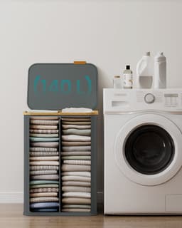SONGMICS - Wasmand - Wasmand met Deksel - 2 Compartimenten - Opvouwbaar en Bamboe Frame — thumbnail 5
