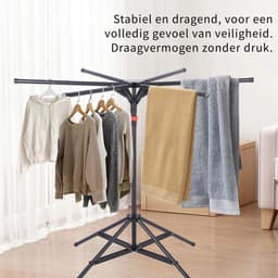 Damenzo - Droogrek - Wasrek - Droogtoren - Droogrek inklapbaar - Kleding - Rek - Draagvermogen tot 40 kg - 127x102×170 cm 6 Stangen - Zwart — thumbnail 3