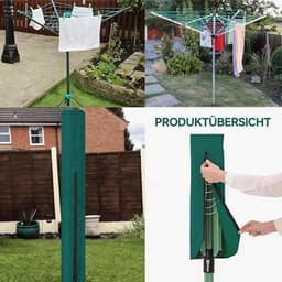 Waterdichte hoes met ritssluiting voor waslijn, beschermhoes voor terraswaslijn, beschermhoes voor draaibare wasdroger buiten - 16x16x165 cm, groen — thumbnail 4