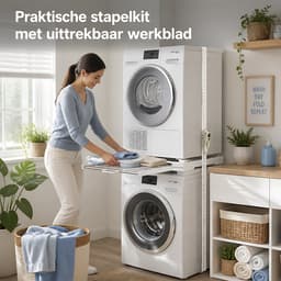 Universeel Wasmachine en Droger Stapelrek – In Hoogte Verstelbare Wasmachine Standaard met Werkblad – Metaal Wasmachine Rek – Ruimtebesparend Wasmachine Meubel — thumbnail 4
