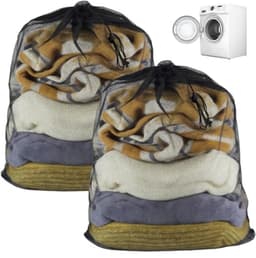 2 stuks wasnet groot 70 x 90 cm - zwarte waszakken met trekkoord voor wasmachine - beschermend wasnet voor beddengoed, pluche dieren en kleding - machinewasbaar - laundry bag — thumbnail 1