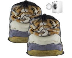 2 stuks wasnet groot 70 x 90 cm - zwarte waszakken met trekkoord voor wasmachine - beschermend wasnet voor beddengoed, pluche dieren en kleding - machinewasbaar - laundry bag