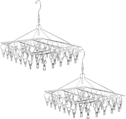 Dailygoods- Sokkendroger set van 2 - Roestvrij Stalen - 35 x 28 cm - Hangend - 40 Klemmen - Ideaal voor Camping/Balkon - Wasrek — thumbnail 5
