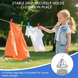 Wasknijpers met Mandje - Kledingknijpers Opbergzak - Kleding Drogen - Windbestendig Antislip - 48 stuks - Multicolor — thumbnail 3