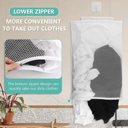 Dailygoods - Duurzame waszak - Op te hangen wasmand - Doorzichtige mesh-polyester - Wit - Zelfklevende haken - Perfect voor organisatie - Ideaal voor... — thumbnail 5