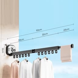 Dailygoods- Droogrek Intrekbaar - Wandmontage - Opvouwbaar - Ruimtebesparend - Zuignaptechnologie - Aluminiumlegering 92cm - Wasrek — thumbnail 4