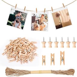 Dailygoods- Wasknijpers Houten - 160 Stuks - Kleine Clips 2.5/3/3.5cm - Jute Touw 10m - Spijkers - Creatieve Decoratie - Fotoclips — thumbnail 1