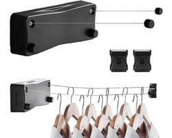 Intrekbare Waslijn - Wand Waslijn - Kleding Drogen - Dubbele RVS Lijn - 52 Meter - Zwart