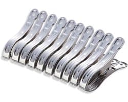 Grote Wasknijpers - Handdoek Clips - Kleding Drogen - Roestvrij Staal - 10 Stuks 8 cm - Zilver