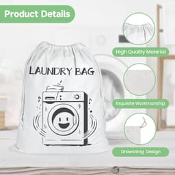 Dailygoods- Waszak 60 x 80 cm - Waszakken 2 stuks - Opbergzakken - Organiseren - Katoen en vlas - Duurzaam en wasmachinebestendig - Wasmand — thumbnail 4