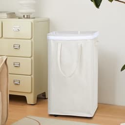 Extra Grote Opvouwbare Wasmand op Wielen - 90 Liter - Met Verwijderbare Waszak - Beige - Inklapbaar voor Makkelijke Opslag — thumbnail 4