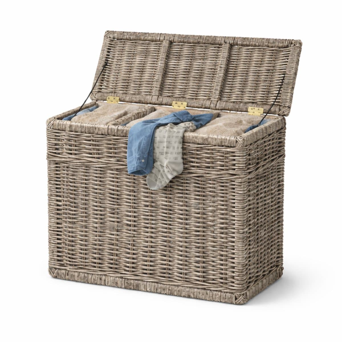 Rotan Wasmand Grey - 3 vakken - 85x40xH65 cm - Wasmand Riet driedelig — afbeelding 1