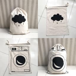 Wasbare Canvas Waszakken met Trekkoord - Set van 2, 60x48cm, Ruime Opbergtassen voor Kleding, Geschikt voor Wasmachine en Duurzaam Gebruik — thumbnail 4