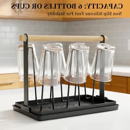 Multifunctionele Droogrek voor Flessen en Bekers, 6-delige Metalen Flessenstandaard met Afvoer en Mat, Ideaal voor SodaStream en Keukenaccessoires — thumbnail 3