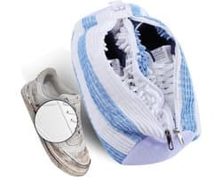 Waszak voor Schoenen met Dubbele Rits en Vakken - Ideaal voor Sneakers en Schoenonderhoud, Bescherming en Reiniging (Blauw + Wit)
