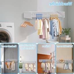 Dailygoods- Wasdroger Wandgemonteerd - Inklapbaar Droogrek - 100 cm Lange Staven - 6 Ophanglijnen - Ruimtebesparend - Robuust Roestvrij Staal — thumbnail 4