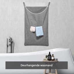 carmdering - Deur Hangende Wasmand - Extra Grote Wasopberger - 600D Oxford Stof Mand - Grote Opening Ontwerp - Onderste Rits Systeem - Waterdicht 600D Materiaal - Scheurvast En Duurzaam - Bespaart Ruimte En Houdt Kamer Netjes - 1 Stuk - Grijs — thumbnail 2