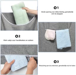 carmdering - Deur Hangende Wasmand - Extra Grote Wasopberger - 600D Oxford Stof Mand - Grote Opening Ontwerp - Onderste Rits Systeem - Waterdicht 600D Materiaal - Scheurvast En Duurzaam - Bespaart Ruimte En Houdt Kamer Netjes - 1 Stuk - Grijs — thumbnail 4