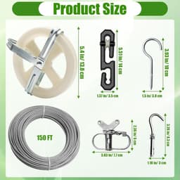 Outdoor Waslijn Kit, Waslijn Katrol Kit Inclusief 150FT Kleding Lijn/2 Katrol/2 Separator Spreader/Tekenmaker/4 Haken voor Outdoor Kleding — thumbnail 5