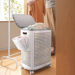 Opvouwbare Wasmand met Wielen, Deksel en Uitneembare Binnenzak – Ruimtebesparende Wasbox met Ventilatie voor Badkamer en Wasruimte — thumbnail 1