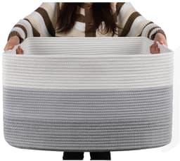 Dekentjesmand, rechthoekige geweven manden voor opslag, 65 liter - wasmand voor decoratieve kinderkamer, speelgoed, vuile kleding en tijdschriften in kasten, babykamer en woonkamer - Grijs — thumbnail 1