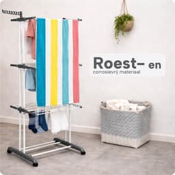 Inklapbaar Wasrek met Wielen - 6 Rekken - Roestvrij - Binnen en Buiten Gebruik – Ruimtebesparend – XXL Kledingrek - BREND BR-2250 — thumbnail 2