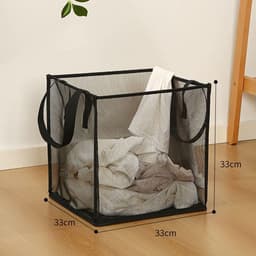 Opvouwbare Wasmand - Ademende Mesh Stof - Inklapbaar Lichtgewicht Waszak - Voor Badkamer, Slaapkamer, Studentenhuis - 33x33 cm - Zwart — thumbnail 2