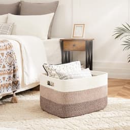Dekentjesmand, rechthoekige geweven manden voor opslag, 65 liter - wasmand voor decoratieve kinderkamer, speelgoed, vuile kleding en tijdschriften in kasten, babykamer en woonkamer - Grijs — thumbnail 4