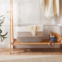 Dekentjesmand, rechthoekige geweven manden voor opslag, 65 liter - wasmand voor decoratieve kinderkamer, speelgoed, vuile kleding en tijdschriften in kasten, babykamer en woonkamer - Grijs — thumbnail 3