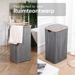 KAD® Wasmand 2 Vakken - Wasmand - Wassorteerder - Grijs - 40cm x 33cm x 70cm — thumbnail 4