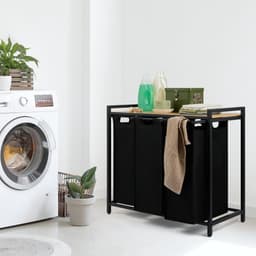 KAD® Wassorteerder - Wasmand 3 Vakken - Wasmand Met Deksel - Wasmand - Zwart - 36cm x 84cm x 73cm — thumbnail 4