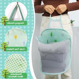 Opvouwbare wasmand voor kinderen in klein formaat - Groen - Wandmonteerbaar - Polyester - Ideaal voor kinderzitje, speelgoed en wasopslag — thumbnail 3