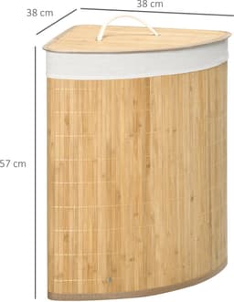 Hoekwasmand - Wasmand - Wasbox - Wasverzamelbak - Bamboe - Met deksel - Uitneembare waszak - Ruimtebesparend - Badkamer - 38x38x57 cm - 55L - Natuur en wit — thumbnail 5