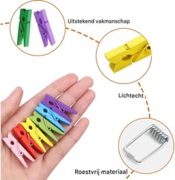 GELLDG Houten Wasknijpers - Mini Klemmen - 10 Kleuren Natuurlijk Hout - Met Roestvrijstalen Veer - 100 Stuks - Geschikt voor Waslijn En DIY Decoratie - Multicolor — thumbnail 3