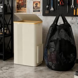 100Lwasmand ，met deksel, transparant mesh ontwerp , wasmand met handgrepen en afneembare waszak, Badkamer, studentverblijf, wasserij, wasmand,Beige wit. — thumbnail 3