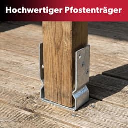 1x U-vormige paalsteun, vrije breedte 91 mm, totale lengte 150 mm, thermisch verzinkt staal, paalsteun voor vastschroeven of betonneren, U-profiel staal, grondanker, balkdrager — thumbnail 4