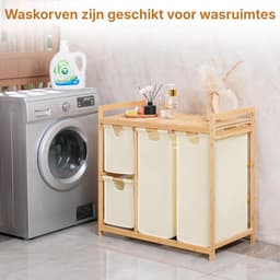REN® Wasmand 3 Vakken - Wasmand - Wassorteerder - Wasmand Met Deksel - Beige - 42cm x 81cm x 77cm — thumbnail 5