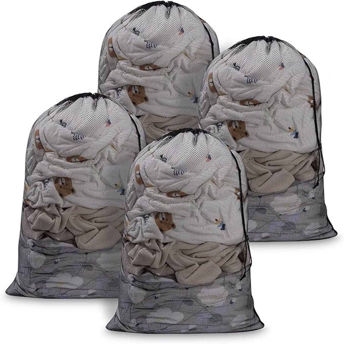 4 stuks waszak met trekkoord - 70x90 cm - Mesh waszakken voor de wasmachine - Zwart — afbeelding 1
