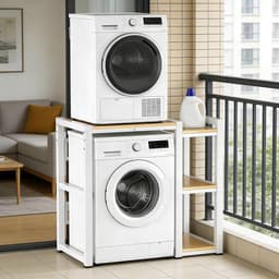 Wasmachine Droger Rek - Stapelrek Opbergrek - Wasmachine Droger Plaatsen - Verstelbare Planken - 3 Laags - Zwart — thumbnail 2