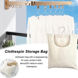 Wasknijperzak - Knijperhouder - Wasknijpers Opbergen - Met Ophanghaak - 32x28 cm - Beige — thumbnail 5